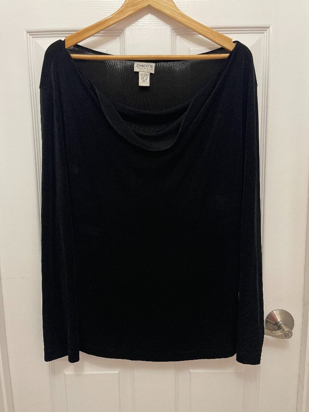 Chico’s Travelers Black Cowl Neck Pullover Top Size 2 / Large